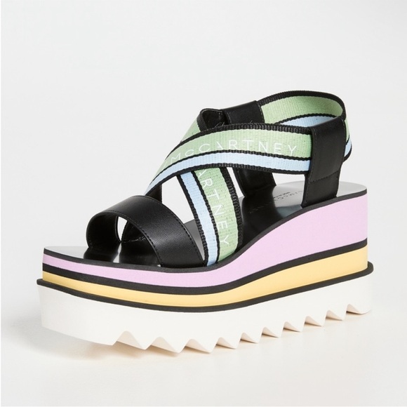 Stella McCartney Sneak-Elyse Striped Platform Sandals Multicolor Rainbow - Picture 1 of 14